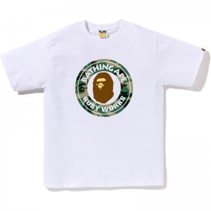 Men Bape Woodland Camo Busy Works Tee T Shirts White USA | YZ0500350