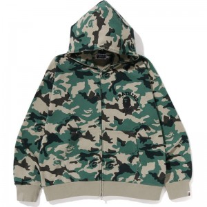 Men Bape Woodland Camo Loose Fit Full Zip Hoodie Hoodie Olivedrab USA | OS3939099