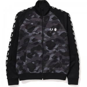 Men Bape X Fred Perry Color Camo Track Jacket Sweatshirts Black USA | WB7611261