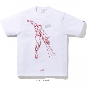 Men Bape X Marvel Iron Man Tee T Shirts White USA | CZ1303133