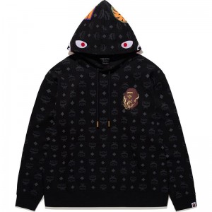 Men Bape X Mcm Shark Pullover Hoodie Hoodie Black USA | TY7357037
