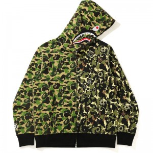 Men Bape X Mo'wax X Unkle Camo Wide Full Zip Hoodie Hoodie Green USA | YP6015705