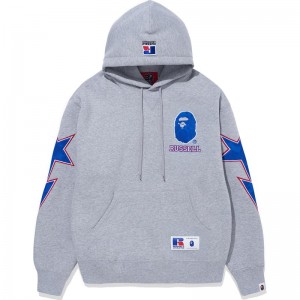 Men Bape X Russell Pullover Hoodie Hoodie Grey USA | AO4773273