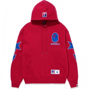 Men Bape X Russell Pullover Hoodie Hoodie Red USA | IS1159419