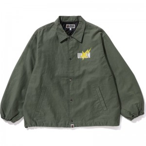 Men Bape X Union Pigment Dyed Coach Jacket Jackets Olivedrab USA | KK3574954