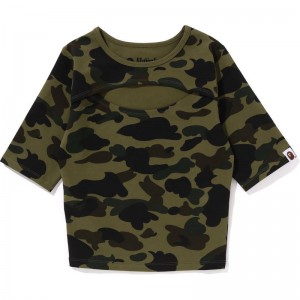 Women Bape 1st Camo Cut Out Tee Cut And Sewn Green USA | YK7393533