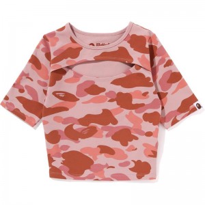 Women Bape 1st Camo Cut Out Tee Cut And Sewn Pink USA | KR4881481
