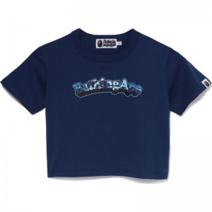 Women Bape Abc Camo Bathing Ape Mini Tee Cut And Sewn Navy USA | NC5048608