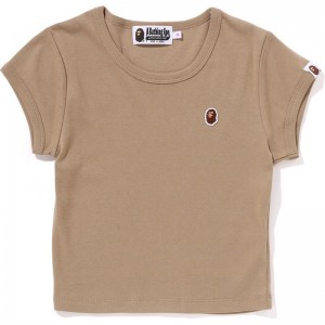 Women Bape Ape Head One Point Cropped Tee Cut And Sewn Beige USA | SB0870280
