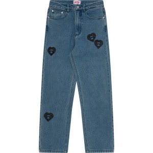 Women Bape Apee Logo Patch Denim Pants Light Indigo USA | NW8109819