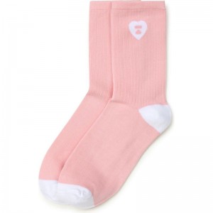 Women Bape Apee Ribbed Intarsia Logo Socks Socks Pink USA | ZV1994594