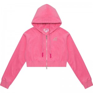 Women Bape Apee Towelling Zip Up Crop Hoodie Jacket Hoodie Pink USA | FG4781671