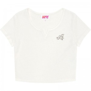 Women Bape Apee V Neck Crop Top Cut And Sewn Grey USA | AW6763273
