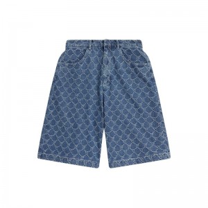 Women Bape Bapy Logo Monogram Jacquard Denim Shorts Shorts Blue USA | PM5944094