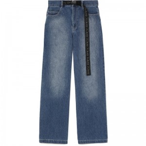 Women Bape Bapy Wideleg Denim Pants Pants Dark Blue USA | NP7426046