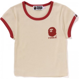 Women Bape Bathing Ape Cropped Trim Tee Cut And Sewn White USA | DW0346436