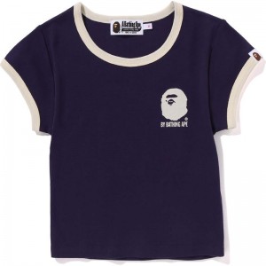 Women Bape Bathing Ape Cropped Trim Tee Cut And Sewn Purple USA | TD5809089