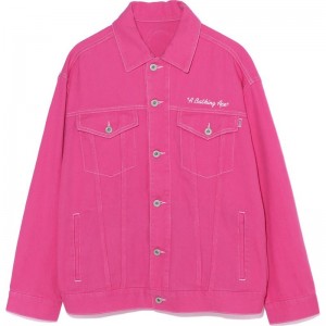 Women Bape Champion Oversized Color Twill Jacket Jackets Pink USA | OB9639469