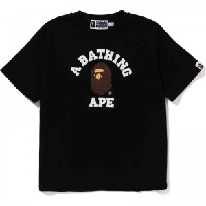 Women Bape College Mini Tee Cut And Sewn Black USA | SI6379239