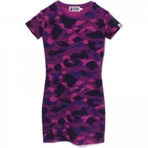 Women Bape Color Camo Bodycon Tee Onepiece Dress Purple USA | GR5900990
