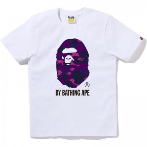 Women Bape Color Camo By Bathing Ape Tee T Shirts White Purple USA | LR3853783