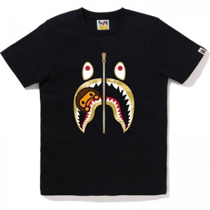 Women Bape Color Camo Milo Shark Tee T Shirts Black Yellow USA | OX7968698