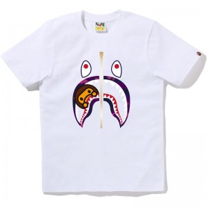 Women Bape Color Camo Milo Shark Tee T Shirts White Purple USA | PW5811081