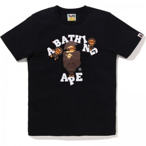 Women Bape Crystal Stone College Milo Tee T Shirts Black Pink USA | TT5395135
