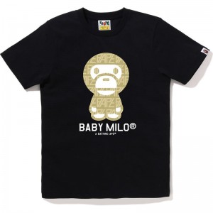 Women Bape Logo Monogram Baby Milo Tee T Shirts Black Beige USA | DX6995795